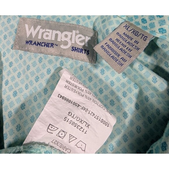 Wrangler Wrancher Western Pearl Snap Shirt Mens XL Diamond Pattern Long Sleeve - Picture 5 of 7